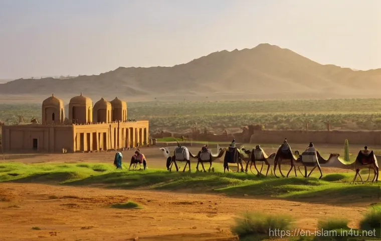 아프리카의 이슬람 확산 - **"The First Hijrah: Sanctuary in Aksum"**
A serene and historically accurate depiction of a sma...