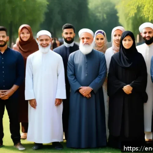 이슬람 인권 선언 - A diverse group of people representing various ethnicities and religions standing together in a peac...