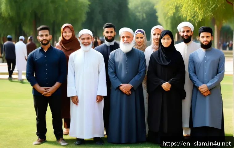 이슬람 인권 선언 - A diverse group of people representing various ethnicities and religions standing together in a peac...