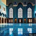 오스만 제국과 이슬람 문화 - A grand imperial mosque interior showcasing expansive domes and towering minarets, with intricate bl...