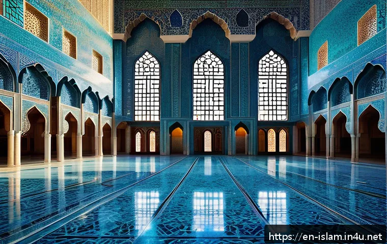오스만 제국과 이슬람 문화 - A grand imperial mosque interior showcasing expansive domes and towering minarets, with intricate bl...